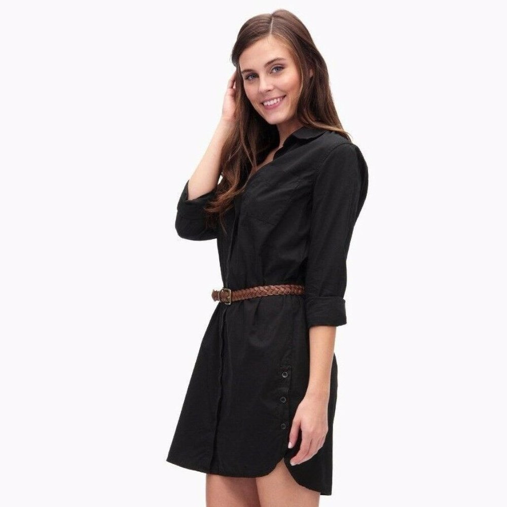 NWT Splendid Women's Belted Long Sleeve V-Neck Dress Black Size L $190 X256